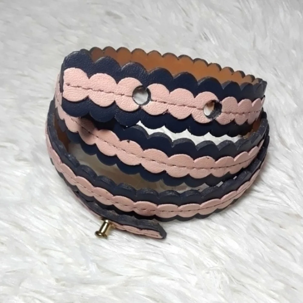 Circle Scalloped Two Tone Leather Belt-Size M
